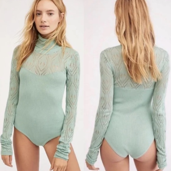 Free People Intimately pretty in pointelle green bodysuit 20421 - Picture 1 of 11
